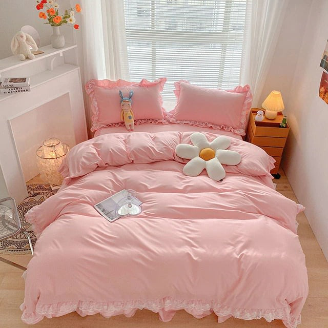 Ruffle Lace Bedding Set bed sheet bedsheets ruffles white