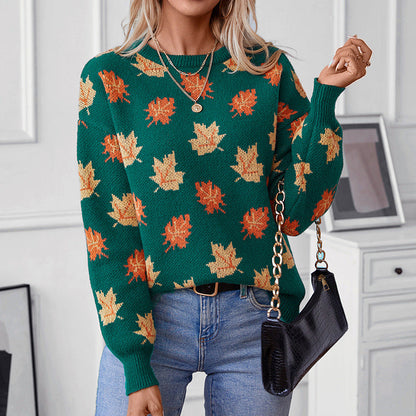 Autumn Maple Leaf Knitted Sweater