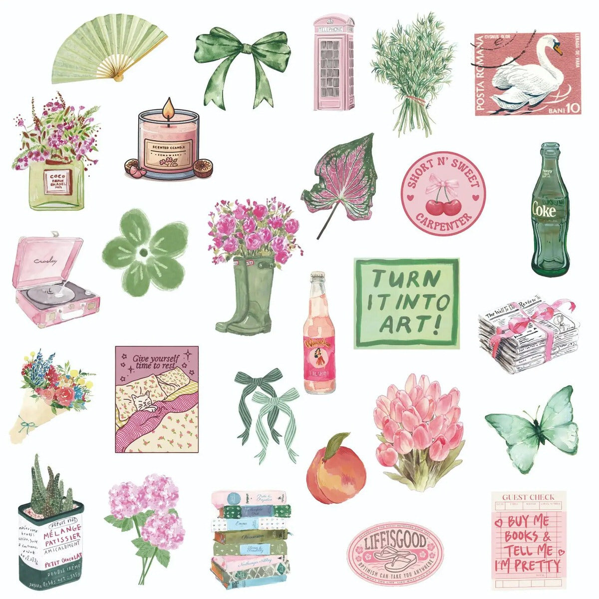 Pink & Green Spring Aesthetic Sticker Set