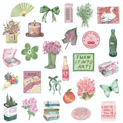 Pink & Green Spring Aesthetic Sticker Set