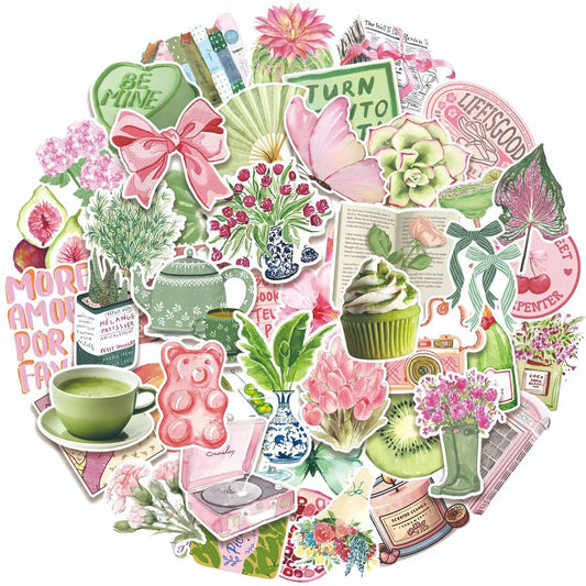 Pink & Green Spring Aesthetic Sticker Set