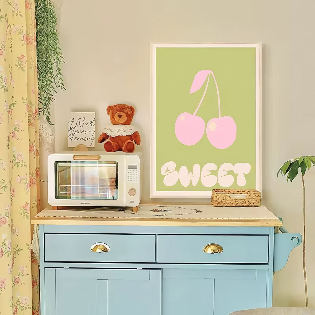 Wellige Pop-Leinwandposter in Salbeigrün