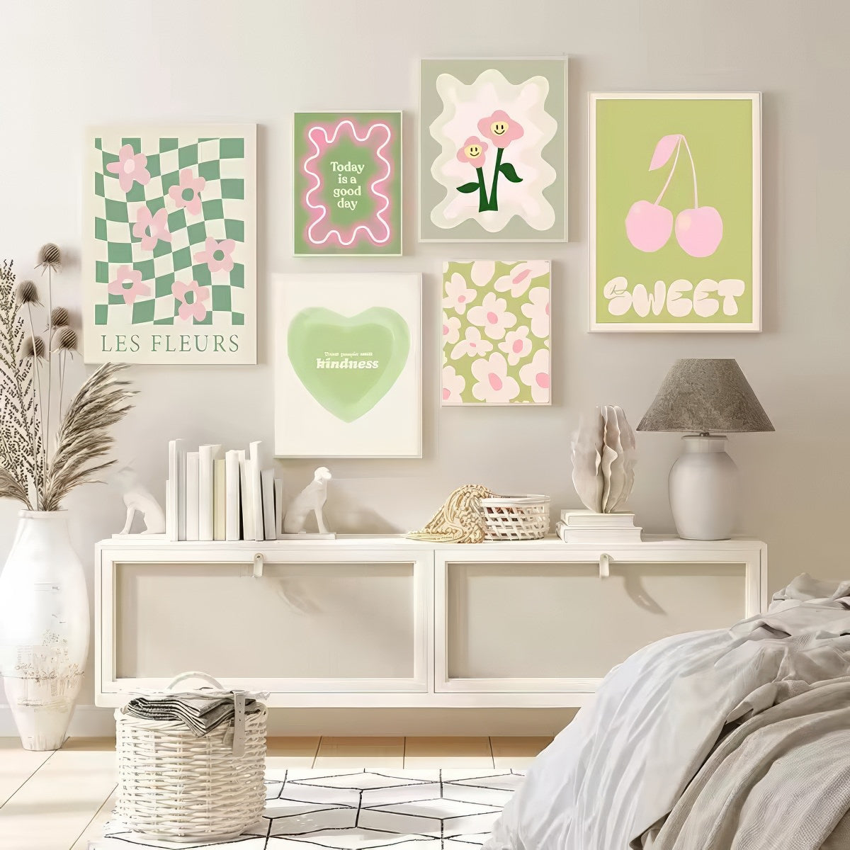 Wellige Pop-Leinwandposter in Salbeigrün