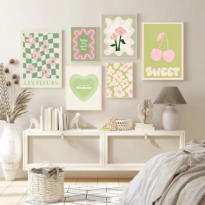 Wellige Pop-Leinwandposter in Salbeigrün