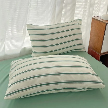 Minimalist Green Striped Sage Bedding Set bed sheet bedsheets duvet cover