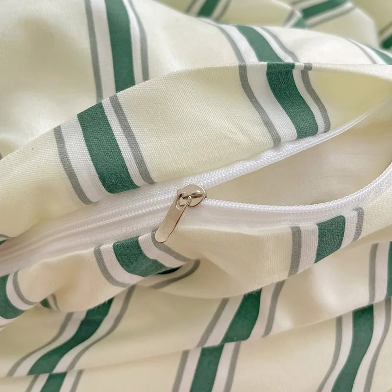 Minimalist Green Striped Sage Bedding Set bed sheet bedsheets duvet cover