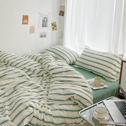 Minimalist Green Striped Sage Bedding Set bed sheet bedsheets duvet cover