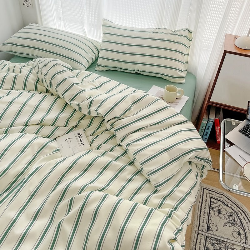 Minimalist Green Striped Sage Bedding Set bed sheet bedsheets duvet cover