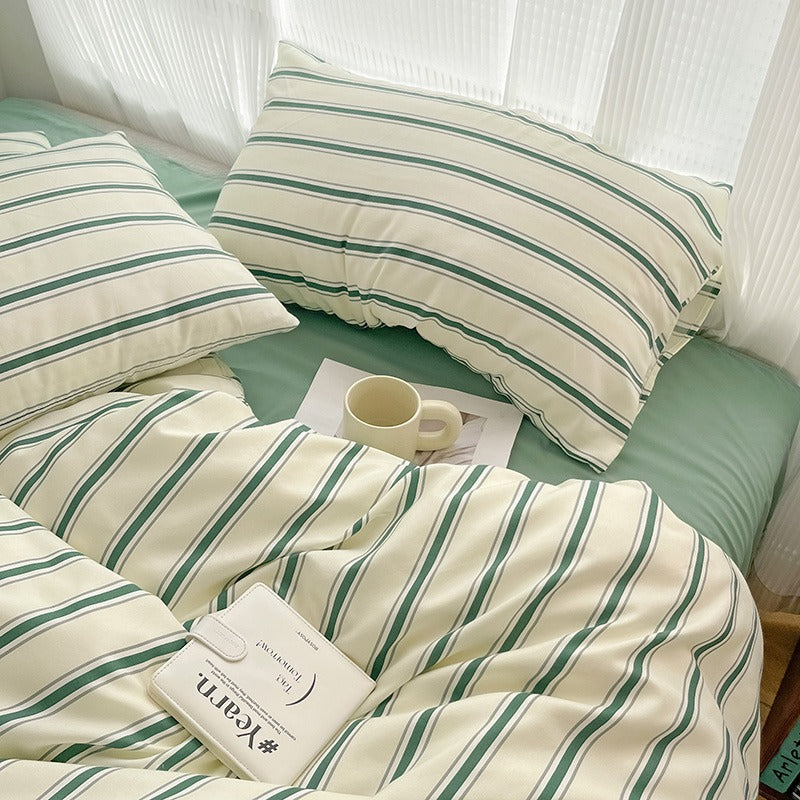 Minimalist Green Striped Sage Bedding Set bed sheet bedsheets duvet cover