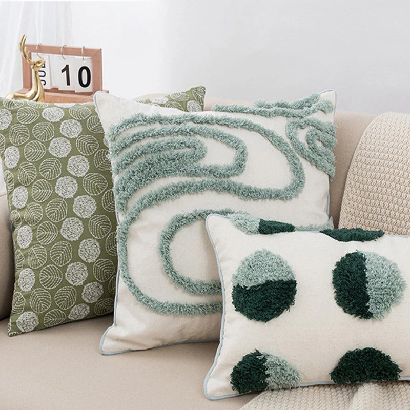 Sage Green Circles Tufted Cushion Cover SUB CATEGORY_Cushion Covers