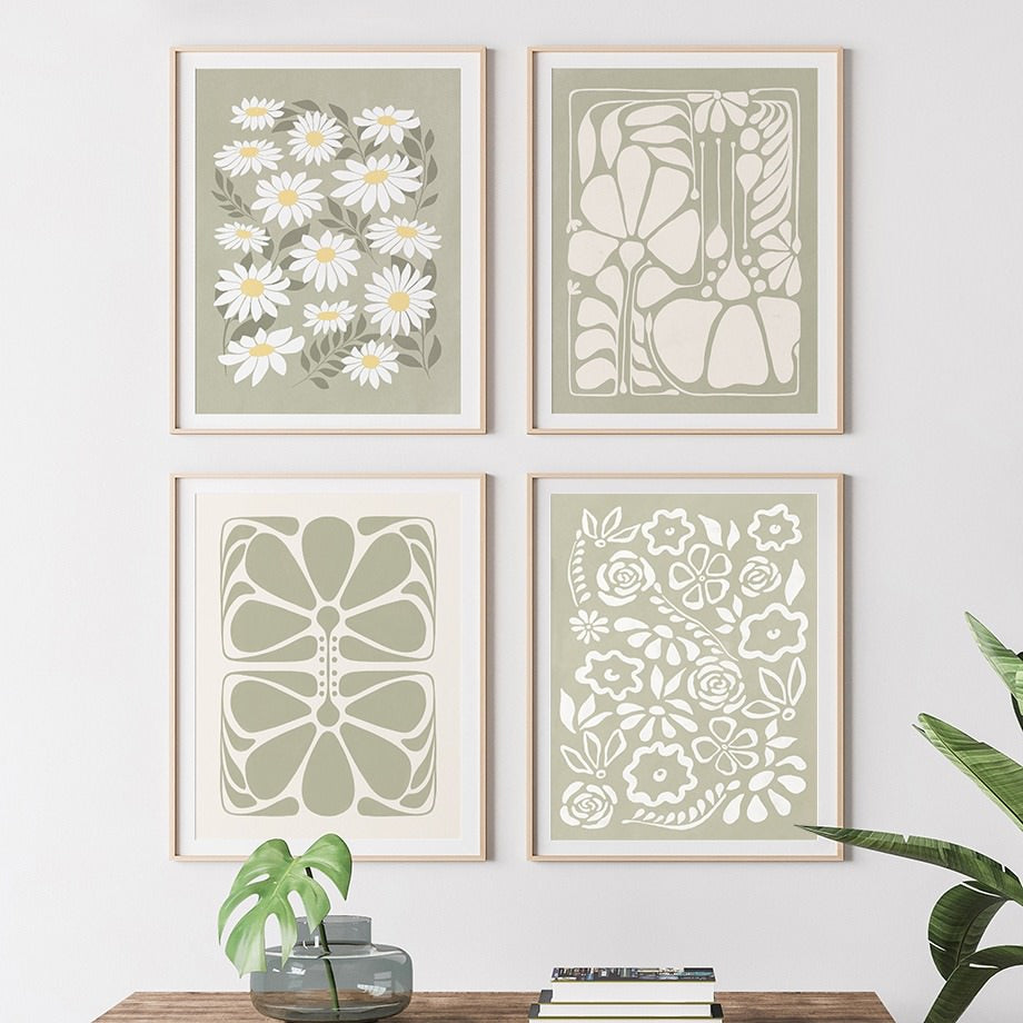 Sage Green Flowers Canvas Posters floral pale pastel sage SUB CATEGORY_Posters