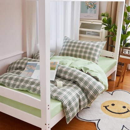 Set biancheria da letto per dormitorio scozzese verde salvia