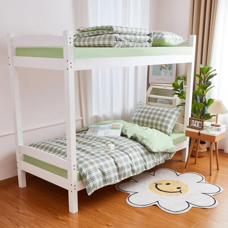 Conjunto de cama de dormitório xadrez verde sálvia