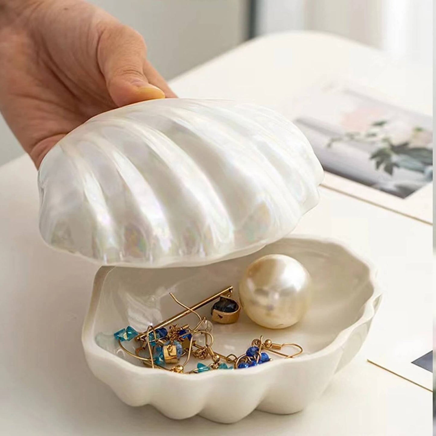 Clam Shell Ceramic Jewelry Storage organizer storage