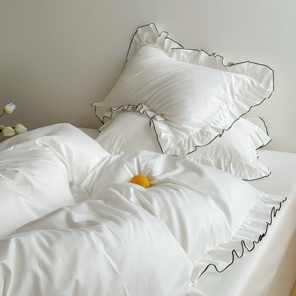 Parure de lit simple à volants blancs