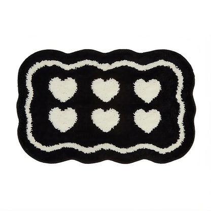 Six Hearts Black & White Tufted Rug