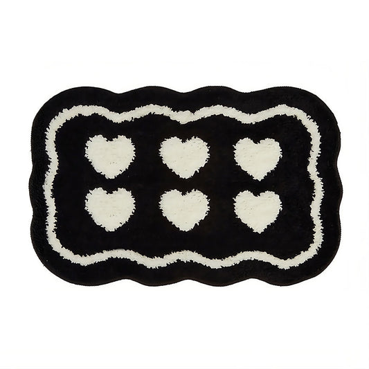 Six Hearts Black & White Tufted Rug