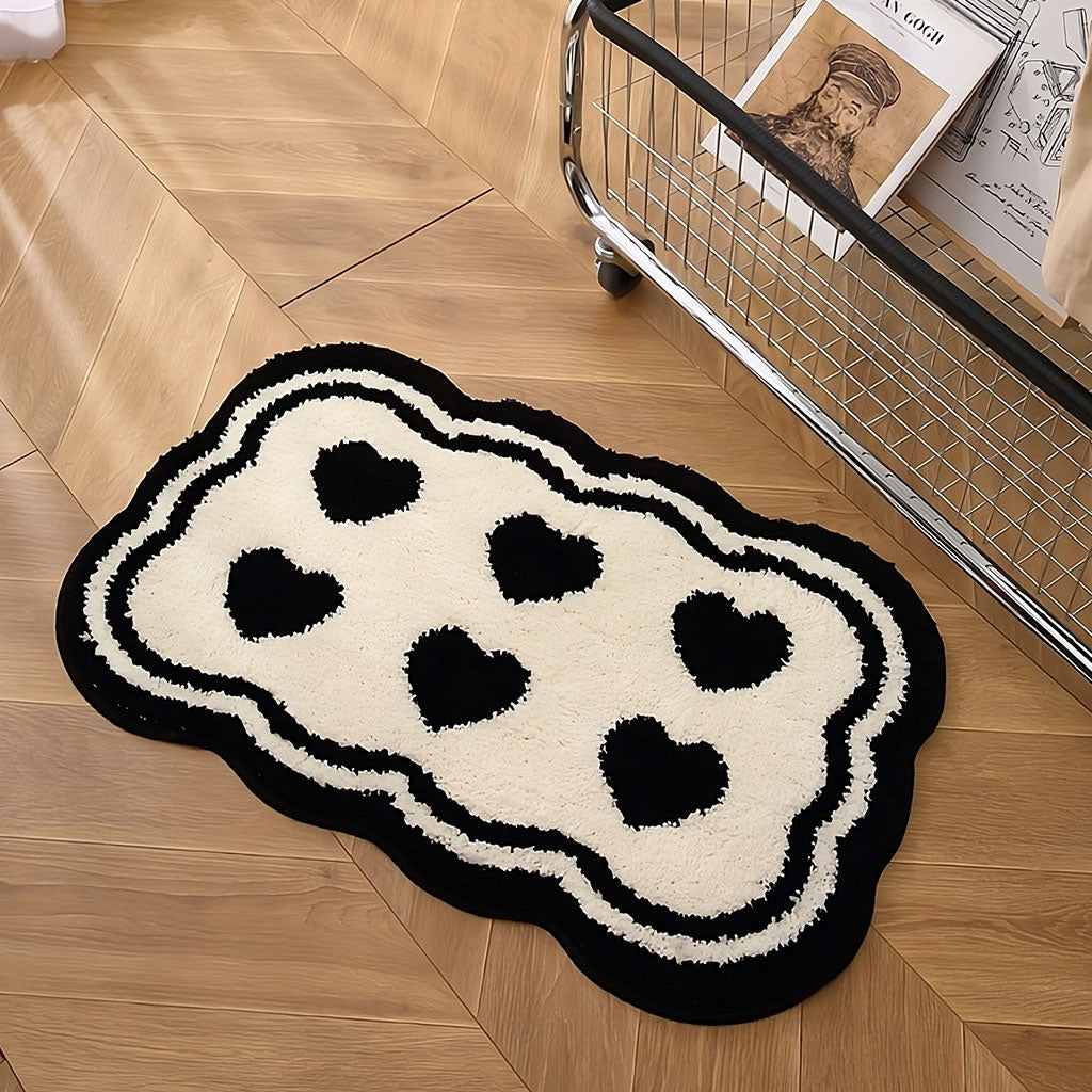 Six Hearts Black & White Tufted Rug