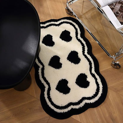 Six Hearts Black & White Tufted Rug