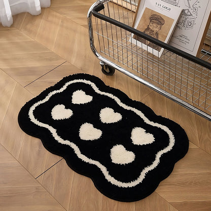 Six Hearts Black & White Tufted Rug