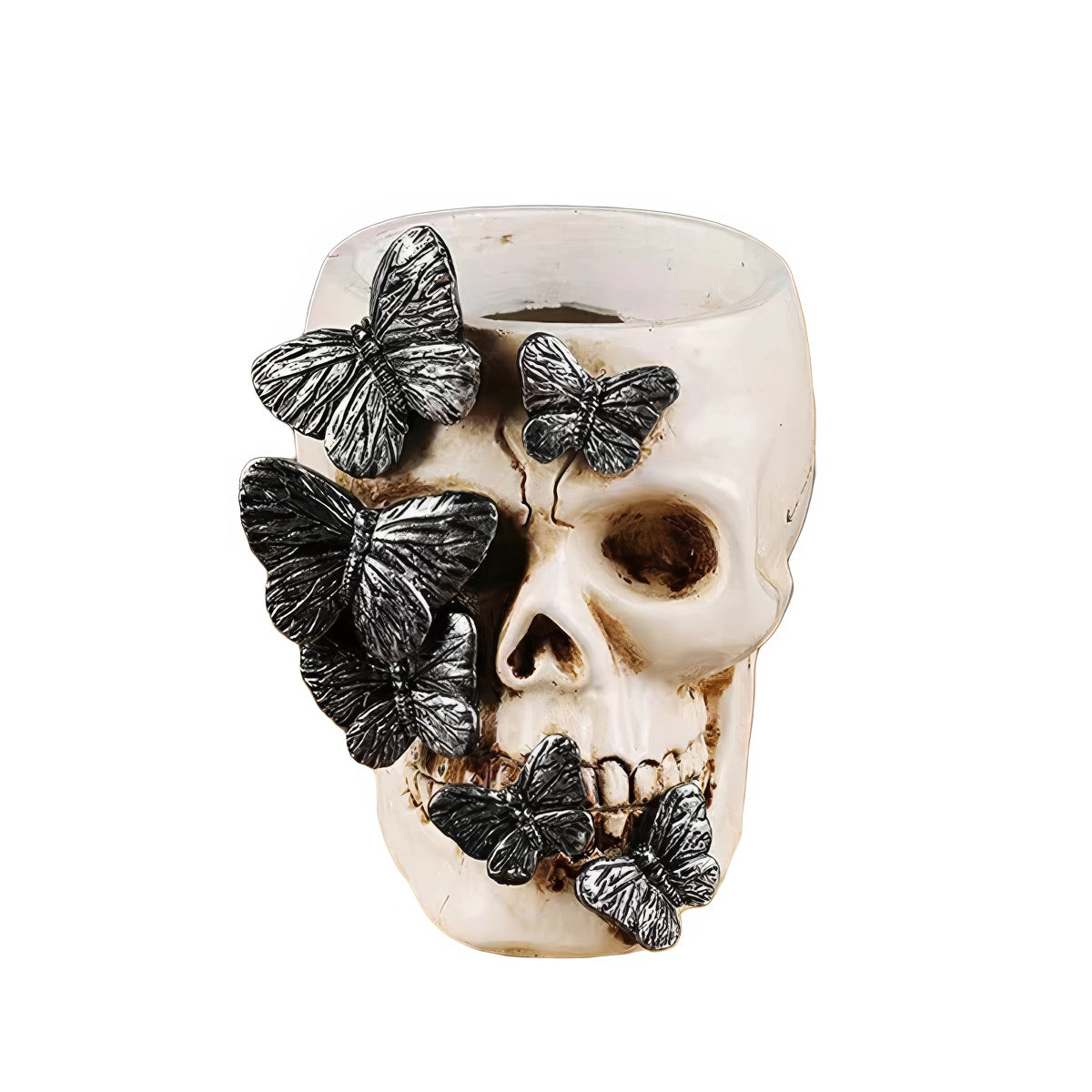 Skull with Butterflies Gothic Makeup Brush Holder