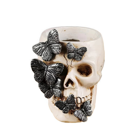 Skull with Butterflies Gothic Makeup Brush Holder
