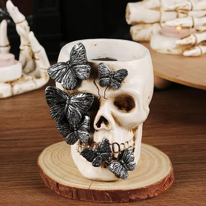 Skull with Butterflies Gothic Makeup Brush Holder