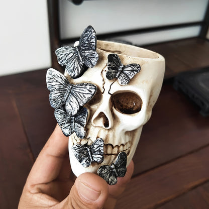 Skull with Butterflies Gothic Makeup Brush Holder