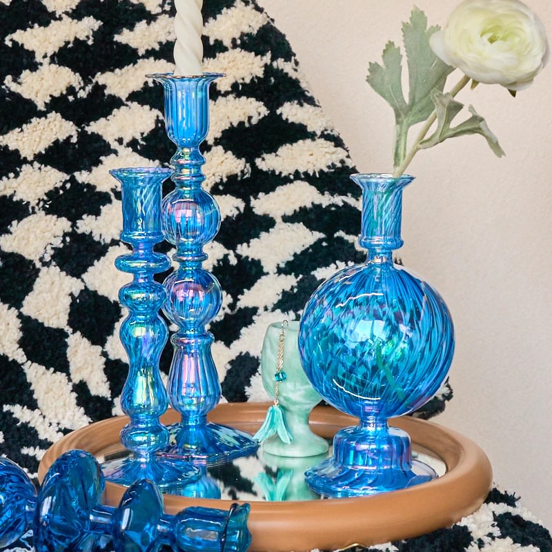 Sky Blue Glass Candle Holder AESTHETIC_Danish Pastel blown glass candleholder SUB CATEGORY_Desk Accessories