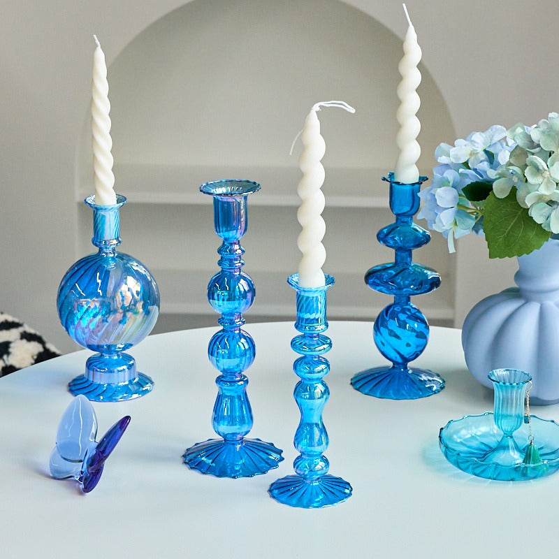 Sky Blue Glass Candle Holder AESTHETIC_Danish Pastel blown glass candleholder SUB CATEGORY_Desk Accessories