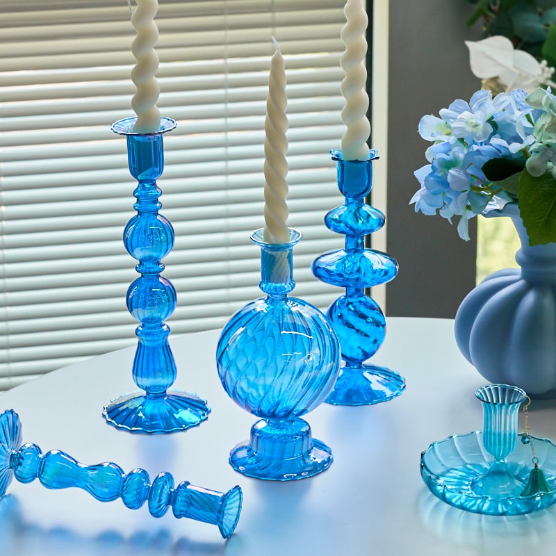 Sky Blue Glass Candle Holder AESTHETIC_Danish Pastel blown glass candleholder SUB CATEGORY_Desk Accessories