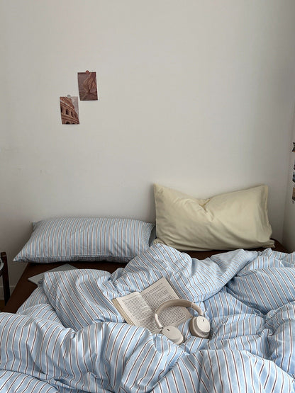 Sky Blue Striped Bedding Set