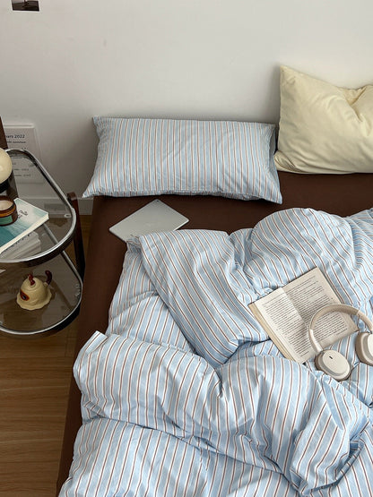 Sky Blue Striped Bedding Set