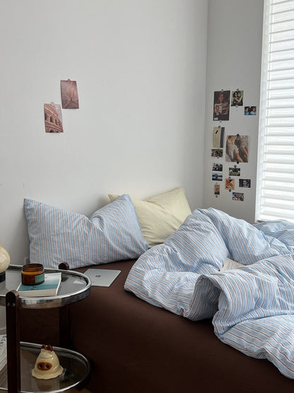 Sky Blue Striped Bedding Set