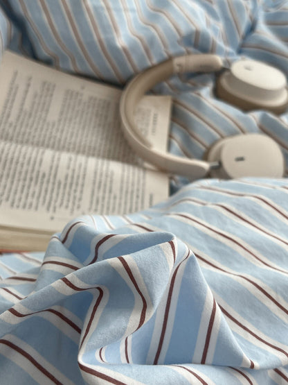 Sky Blue Striped Bedding Set