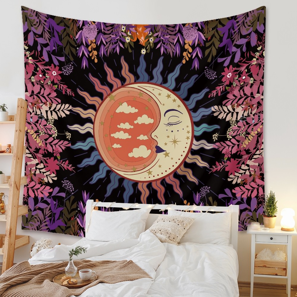 Sleeping Moon Floral Tapestry floral sun moon