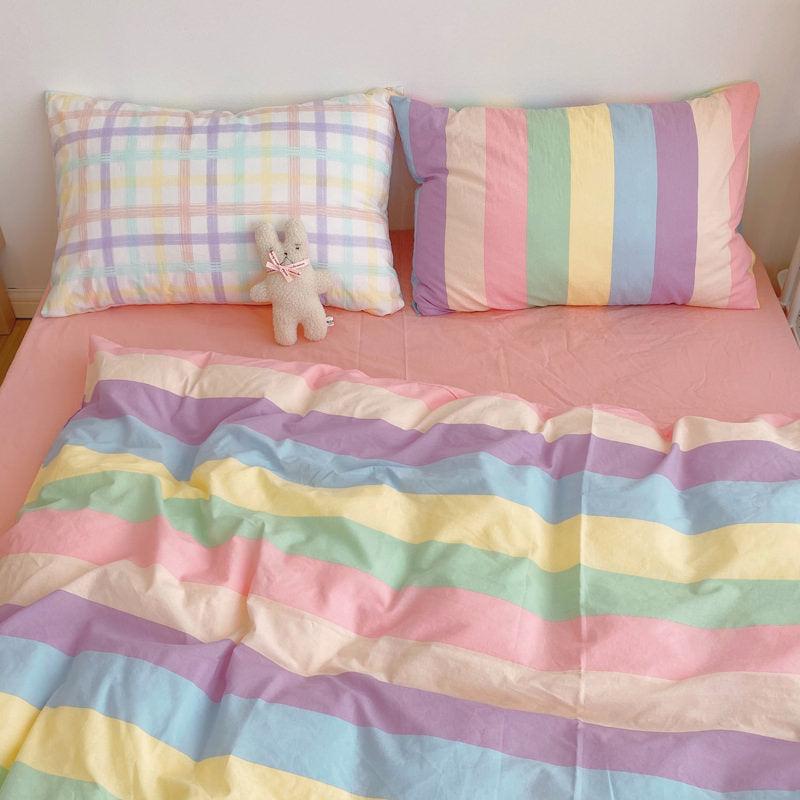 Pastel Rainbow Bedding Set AESTHETIC_Soft Girl bed sheet bedsheets pastel pink soft SUB CATEGORY_Bedding Sets