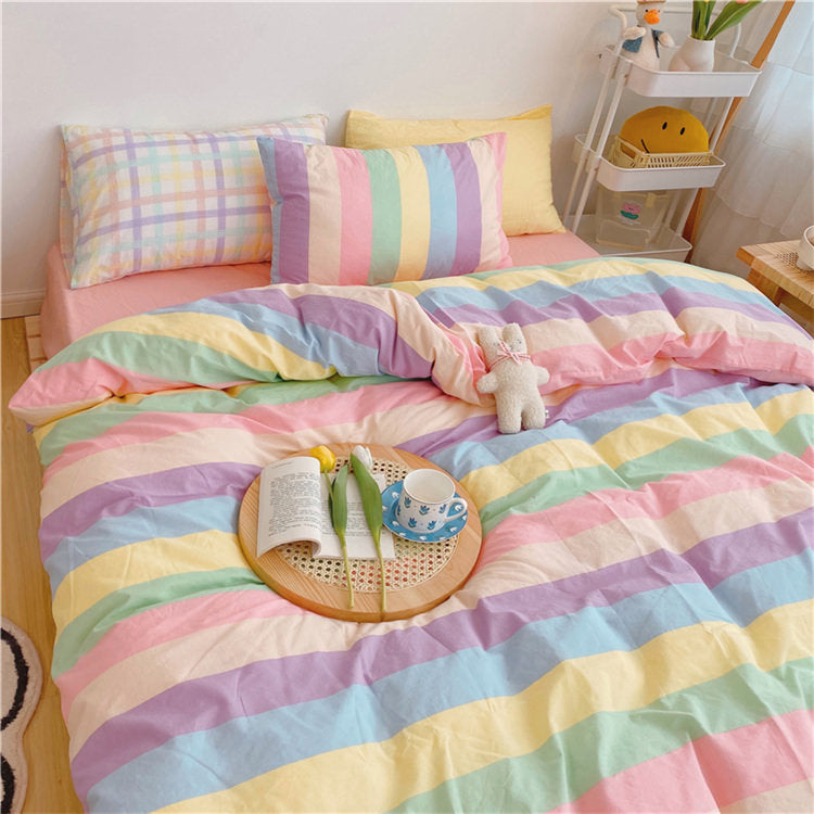 Pastel Rainbow Bedding Set AESTHETIC_Soft Girl bed sheet bedsheets pastel pink soft SUB CATEGORY_Bedding Sets