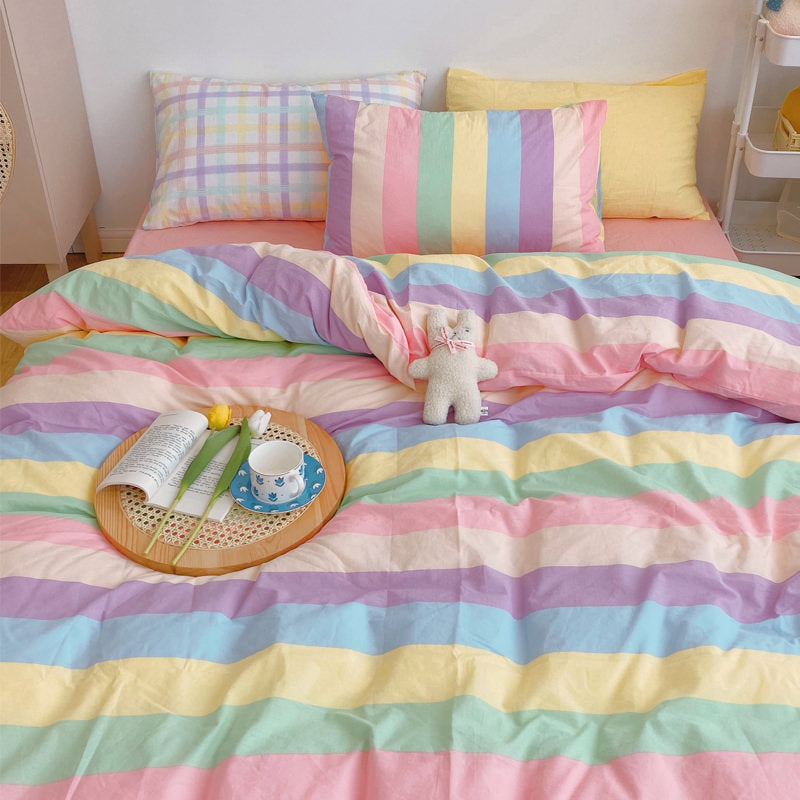 Pastel Rainbow Bedding Set AESTHETIC_Soft Girl bed sheet bedsheets pastel pink soft SUB CATEGORY_Bedding Sets