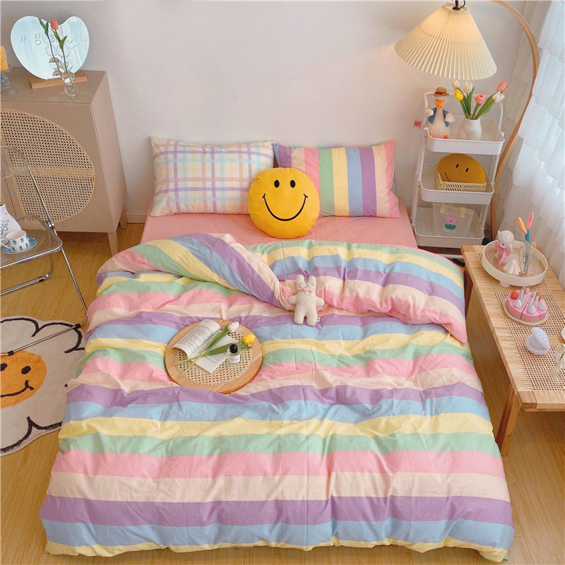 Pastel Rainbow Bedding Set AESTHETIC_Soft Girl bed sheet bedsheets pastel pink soft SUB CATEGORY_Bedding Sets