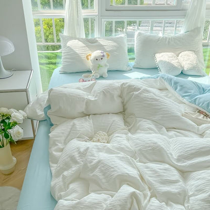 Soft Cloud Washed Cotton Bedding Set bed sheet bedsheets kawaii bedding korean bedding pastel bedding