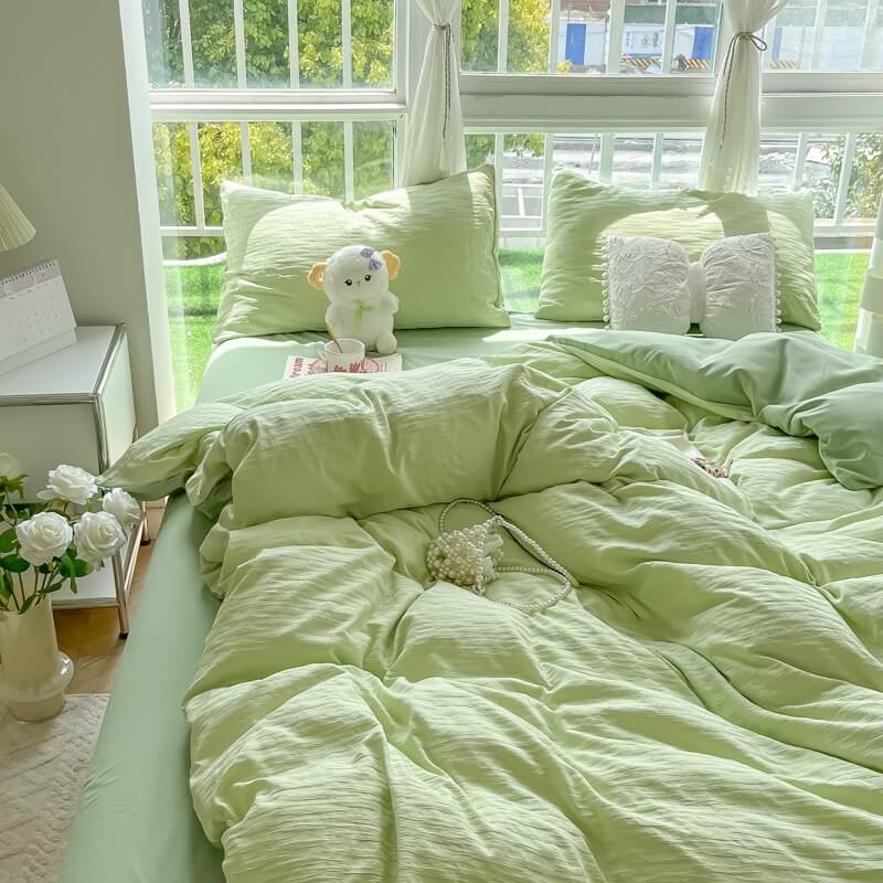 Soft Cloud Washed Cotton Bedding Set bed sheet bedsheets kawaii bedding korean bedding pastel bedding