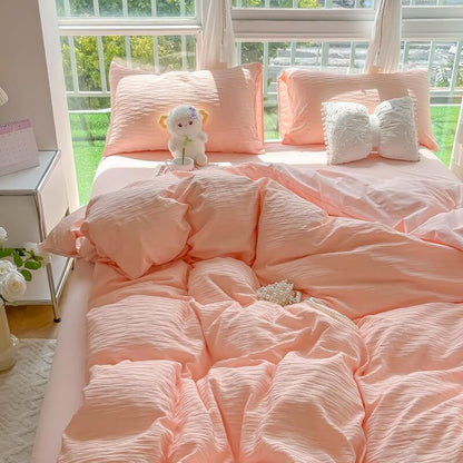 Soft Cloud Washed Cotton Bedding Set bed sheet bedsheets kawaii bedding korean bedding pastel bedding