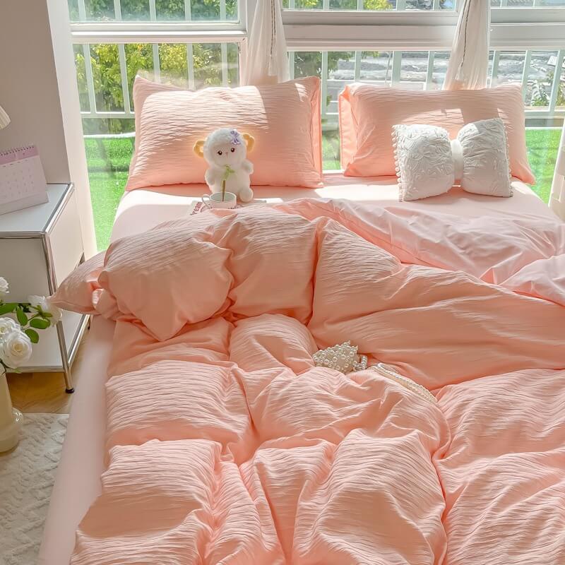 Soft Cloud Washed Cotton Bedding Set bed sheet bedsheets kawaii bedding korean bedding pastel bedding