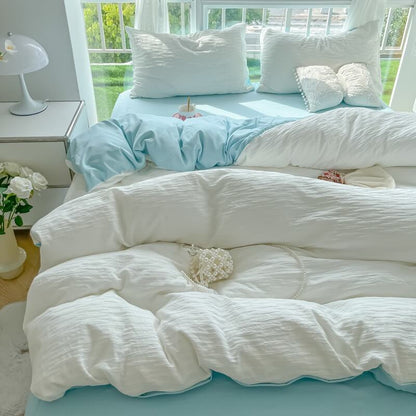 Soft Cloud Washed Cotton Bedding Set bed sheet bedsheets kawaii bedding korean bedding pastel bedding