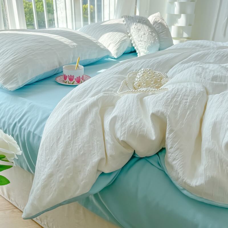 Soft Cloud Washed Cotton Bedding Set bed sheet bedsheets kawaii bedding korean bedding pastel bedding