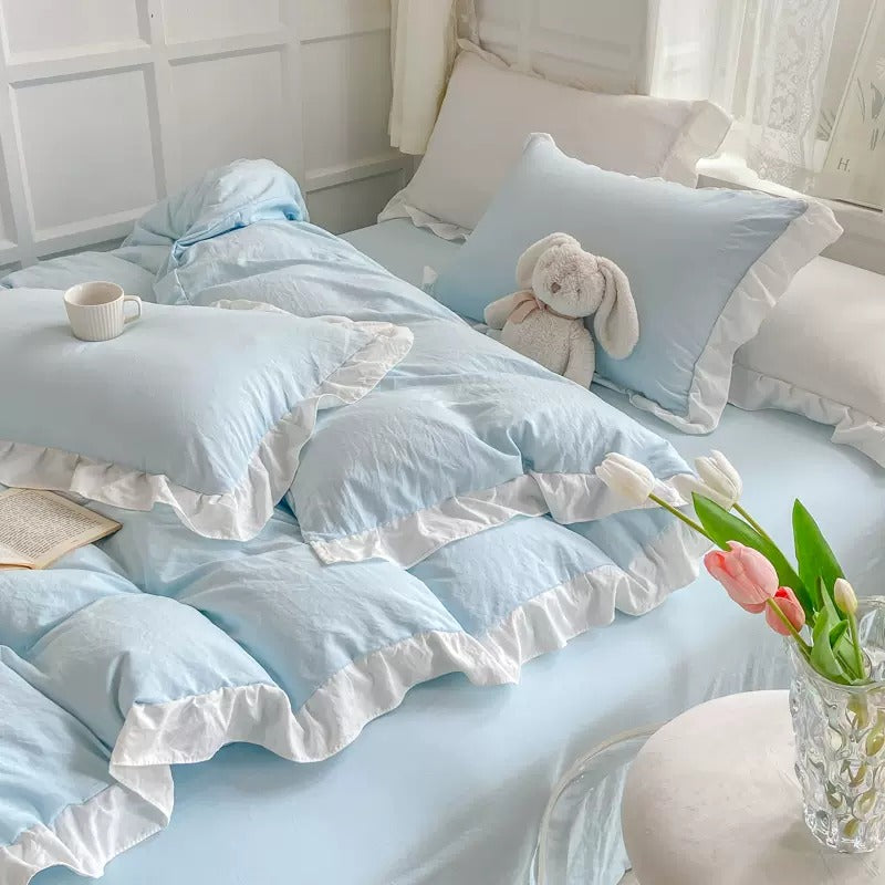 Soft Crumpled Ruffle Bedding Set bed sheet bedsheets coquette duvet cover