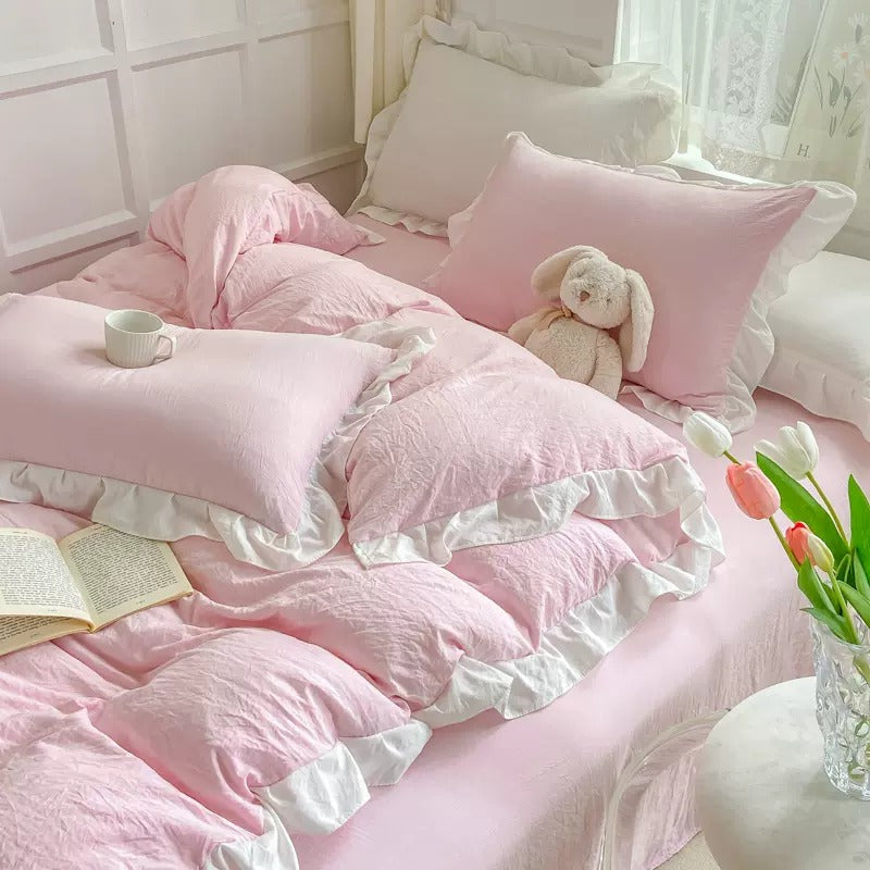 Soft Crumpled Ruffle Bedding Set bed sheet bedsheets coquette duvet cover