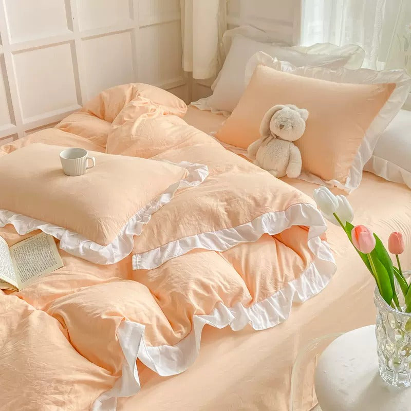 Soft Crumpled Ruffle Bedding Set bed sheet bedsheets coquette duvet cover