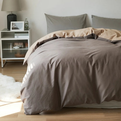 Soft Neutral Two-Tone Cotton Duvet Cover